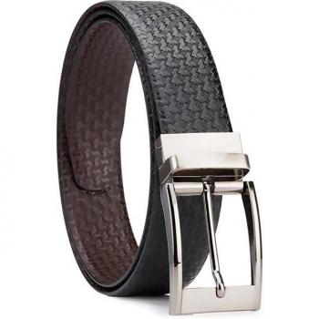Cinturón reversible de piel genuina para hombre JASLEN 49915, elegante, ancho, color negro, con hebilla de metal