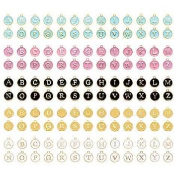 Ornaland Colgantes de Lentejuelas Esmaltados de Aleación, Redondos Y Planos con 26 Alfabetos, Dijes de Letras A ~ Z para Bricolaje Hacer Joyas