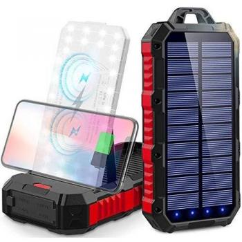 Power Bank Solar 30.000mAh Cargador Portátil Inalámbrico Qi Batería externa Solar con 4 Puertos de Salud