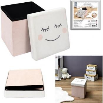 Caja-Puf Plegable Infantil Luna Rosa 30 x 30 x H 30 cm