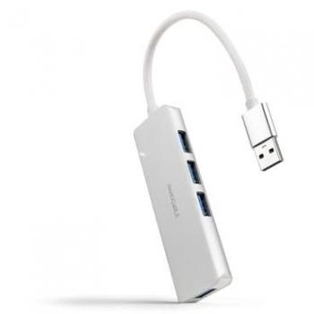 Hub USB 3.0 Nanocable 4xUSB-A, Aluminio, Color Plata, 18 cm