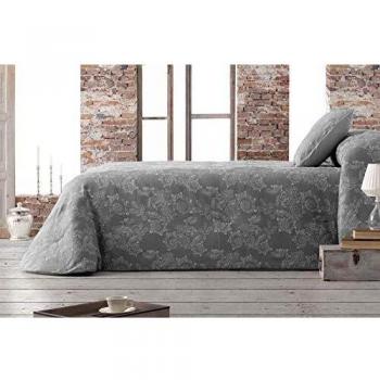 Burrito Blanco Colcha Bouti Cama 135 Gris Tejido Exterior Jacquard 100% Poliéster Diseño Ornamental Bordado con 2 Fundas de Cojín/Colcha-Edredón Acolchado 412 135x190 cm hasta 135x200 cm