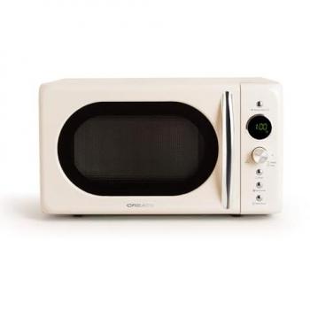 Microondas Grill Digital Retro 900W Offwhite - Capacidad 20L, Plato Ø245 mm, 3 Programas, 9 Menús Preinstalados, Cocinado Multietapa, Pantalla LCD