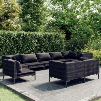 9-Piece Dark Grey Round Rattan Garden Lounge Set with Cushions