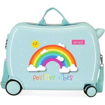 Enso - Maleta de cabina infantil Arcoiris Positive Vives rígida con capacidad de 34L, color verde, correpasillos