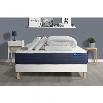 Pack Colchón ACTIFLEX SLEEP 160x200 cm - Muelles ensacados y viscoelástica 22 cm - Incluye somier blanco, 2 almohadas y edredón