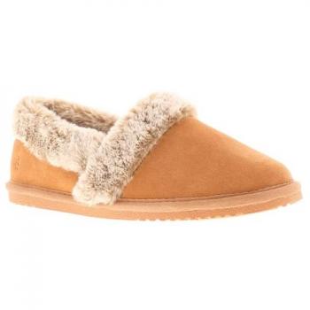 Hush Puppies Women's Full Fluffy Tan Suede Leather Slippers - Size UK 3
