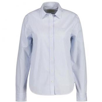 Camisa de mujer Gant Regular Fit de popelina a rayas azul con logotipo bordado y manga larga