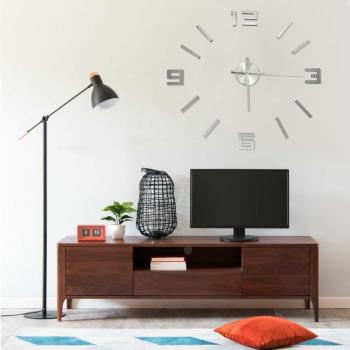 Reloj de pared 3D moderno plateado XXL 100 cm
