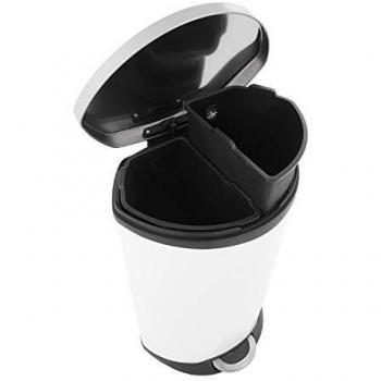 Contenedor de reciclaje EKO con pedal en forma de concha, 2x22 litros, acero blanco