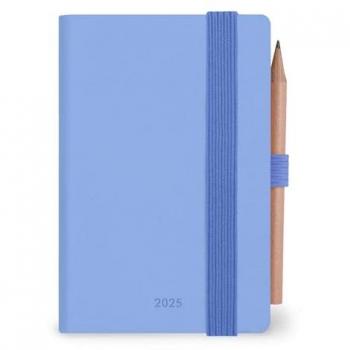 Agenda Bidiaria Mini Legami 2025, 12 meses, 2 días por página, tamaño 6,5 x 10 cm, color Cornflower, incluye lápiz, cierre con elástico, papel FSC certificado