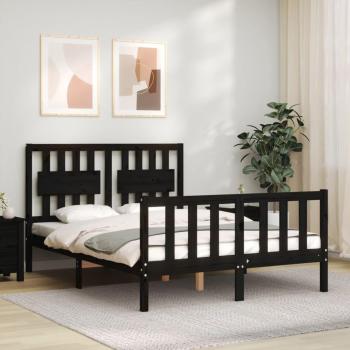 Cama individual de madera maciza con cabecero negro 120x200 cm