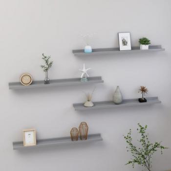 vidaXL Wall Shelves Set of 4 - Grey, Dimensions: 80x9x3 cm