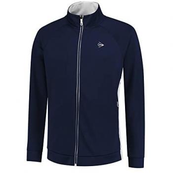 Dunlop Chaqueta de Entrenamiento Knitted para Hombre - Azul Oscuro y Blanco, Ropa de Tenis, Diseño Club, Talla S