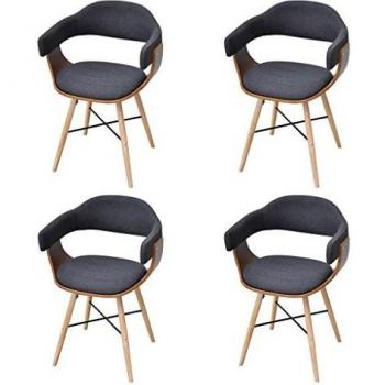 4-Piece Dark Gray Bentwood Dining Chairs with Fabric Upholstery