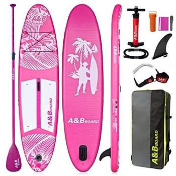 A&BBOARD Tabla de Paddle Surf Inflable, 10'6''x32''x6'' Pink Paddle Board Standing Boat para Jóvenes y Adultos, Bomba de Mano para Todos los Niveles de Habilidad