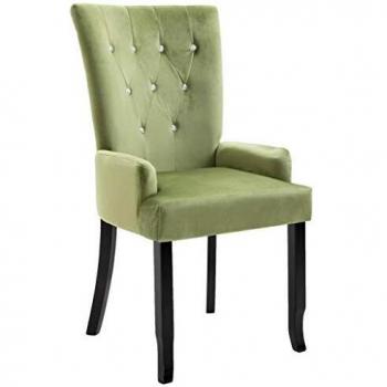 Light Green Velvet Dining Chair with Armrests and Solid Oak Wood
