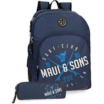 Maui & Sons Shaka Mochila adaptable doble compartimento + estuche escolar, color Azul Marino