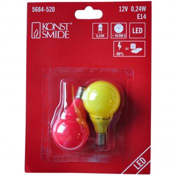 Konstsmide bombilla LED para patio, 2-unidades, 3 rojas, 3 diodos de luz amarilla, 12 V, 0,24 W, E14 rosca 5684-520