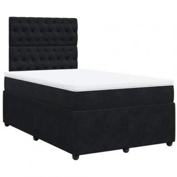Cama box spring con colchón de muelles en terciopelo negro 120x190 cm