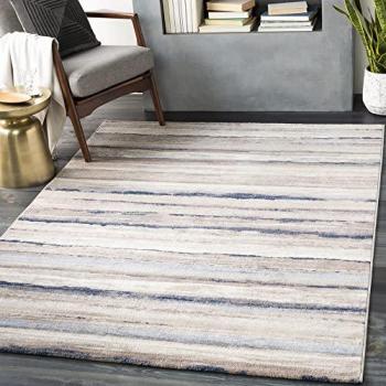 Alfombra Escandinava Moderna DUSEL, Rectangular, 140x200 cm, Gris y Azul, Pelo Corto, 9 mm altura