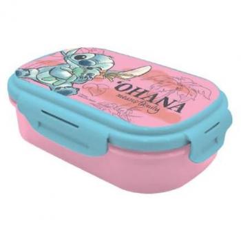 Fiambrera Infantil Stitch con Cubiertos - Sandwichera Múltiple para Niños en Color Azul y Rosa - 22 x 16 x 7 cm