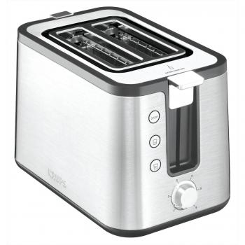 Krups Tostador Control Inox KH442D - Tostador plateado de 750W de 2 ranuras, 6 niveles de tostado, modo recalentar/descongelar, Sistema extra-elevación, botón Stop, color plata tostadas