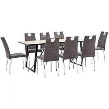 vidaXL Juego de Comedor 9 Piezas Cuero Sintético Mobiliario Decoración Interior Casa Hogar Robusto Duradero Resistente Funcional Práctico Útil Marrón