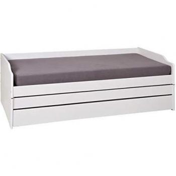 Cama multifuncional Lotar 90x200 cm en madera maciza blanca con cajón y 3 opciones de cama