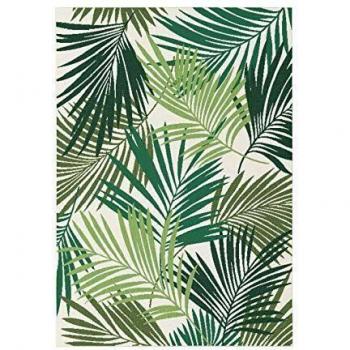 Alfombra tropical verde 120x170 cm con diseño de hojas, interior/exterior