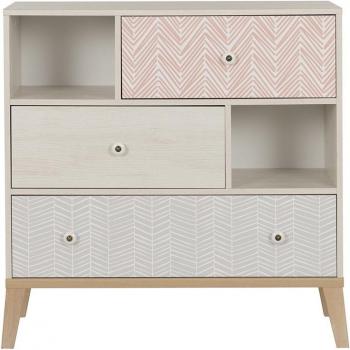 Cómoda Galipette Alika 3 cajones 2 nichos châtaignier blanchi Fabricación francesa
