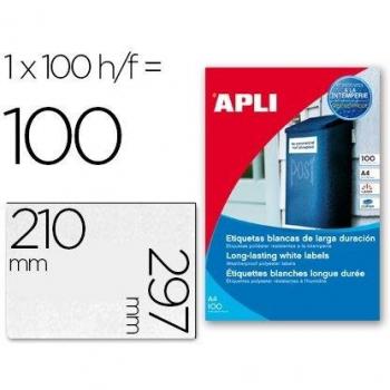 APLI 12121 - Etiquetas resistentes intemperie 210,0 x 297,0 mm 100 hojas, Blanco