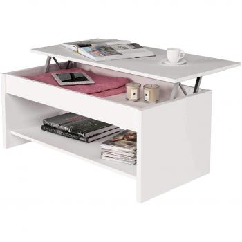 Samblo Argus - Mesa de centro elevable de melamina, color blanco, 100 x 50 x 42 cm