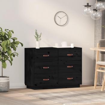 Aparador de madera maciza de pino negro 100x40x75 cm - Mueble de Almacenaje de Salón, Buffet para salón Moderno, Armario Auxiliar, Armario de Almacenamiento