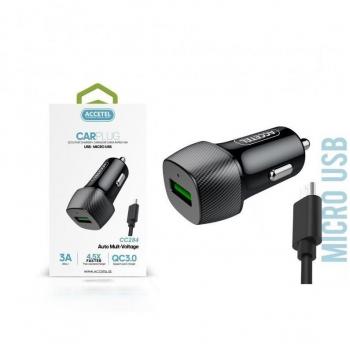 Cargador de Coche Carga Rápida QC3.0 18W con Cable Micro USB Accetel CC284