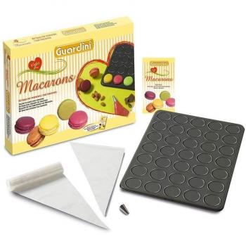 Guardini, Caja para regalo, Set para Macaron: 1 Molde para macarrones +30 mangas pasteleras +1 boquilla para Dulce +1 recetario. Material: Acero Antiadherente, Color Negro.