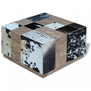 Mesa de centro de cuero vacuno real 60x60x36 cm