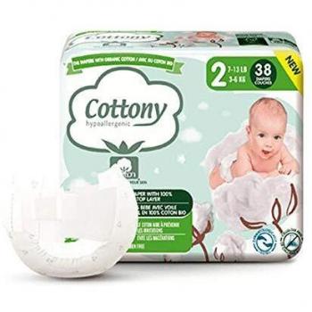 Couches de Bebé 100% Algodón Orgánico Tamaño 2 (3-6 kg) - Paquete de 38 Couches