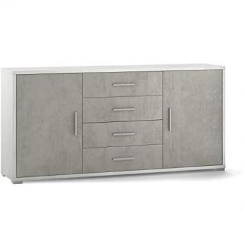 Aparador moderno de cemento blanco con 2 puertas y 4 cajones - 174x41x84 cm