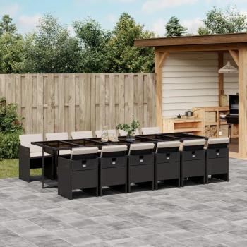 13-Piece Black Poly Rattan Garden Dining Set with Cushions
