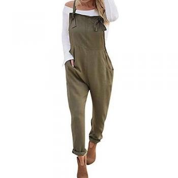 VONDA Monos de Vestir Mujer Sin Mangas Casual Elegante Monos Mujer Verano de Bolsillos Laterales Monos de Pernera Ancha y Correas Ajustable A-Ejercito Verde XL