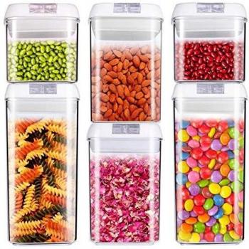 C100AE 6 Piezas Juegos de Recipientes Herméticos,Contenedor de Almacenamiento de Alimentos, Jarras de Almacenamiento de Plástico con Tapa Hermética – sin BPA