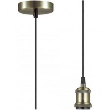 Lámpara colgante Dreifa de diseño en latón envejecido, 1 bombilla, diámetro de 6,7 cm, kit de suspensión de 1,5 m con base antigua y cable trenzado negro, compatible