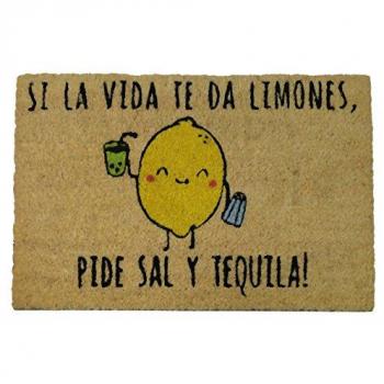 KOKO DOORMATS Felpudo Entrada casa Original, Fibra de Coco y PVC, Felpudo Exterior SI LA Vida TE DA Limones, 40x60x1.5 cm | Alfombra Puerta Entrada casa Exterior | Felpudos Divertidos para Puerta
