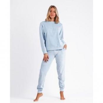 Pijama de mujer Manga Larga Doble Velvet Soft Home con tejido ultraelástico y bordado frontal