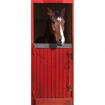 Pegatina decorativa de puerta caballo en caja roja - 83 cm x 204 cm