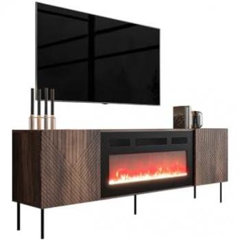 Mueble TV Charlotte L102 con LED y diseño en Nogal, 191x68x40cm, chimenea eléctrica