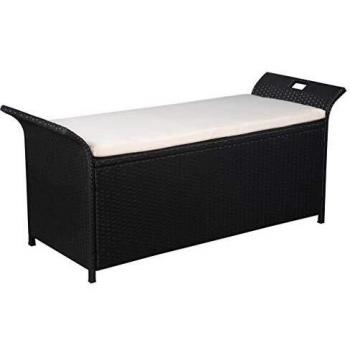 vidaXL 54.3 Storage Bench with Cushion Poly Rattan Black