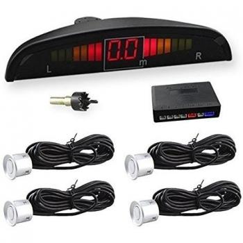 CAR ROVER® Asistente de aparcamiento Revertir Sensor con visualizador con sonido y 4 sensores, Color Plata