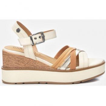 Sandalias de Cuña de Mujer en Piel 161386 Beige Carmela con Detalle de Hebilla